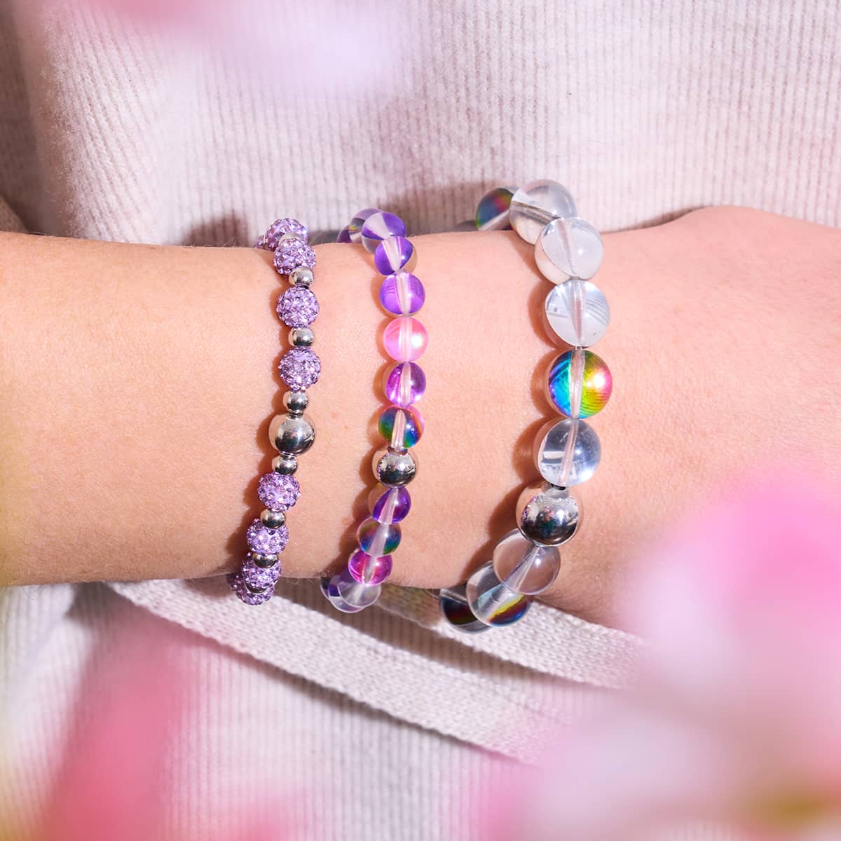 Bracelet de déclaration en verre galaxie en argent sterling 925 avec arc-en-ciel